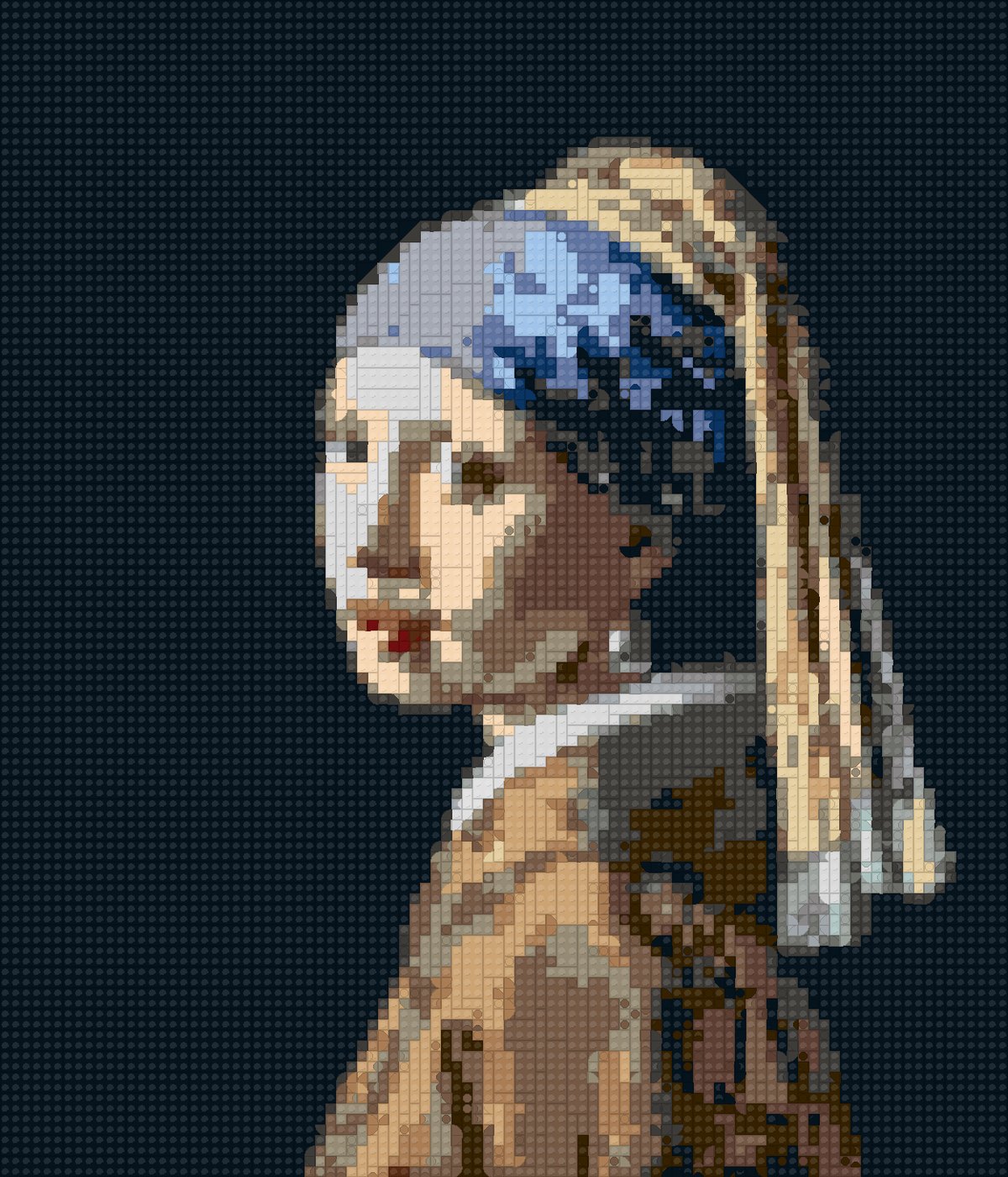 Girl Pearl Earring as a brick mosaic