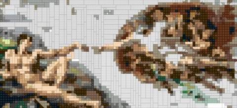Creation Of Adam as a brick mosaic