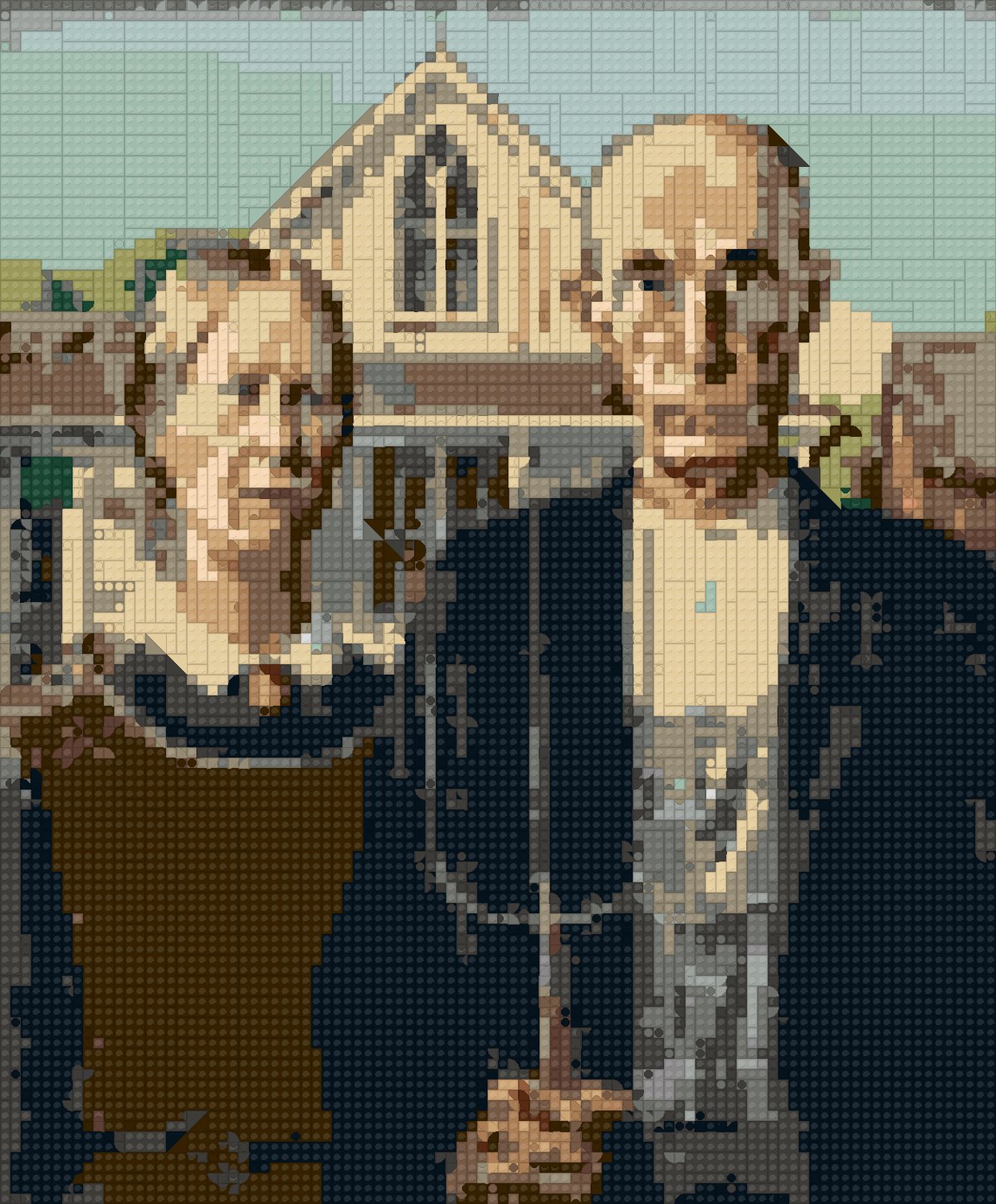 American Gothic as a brick mosaic
