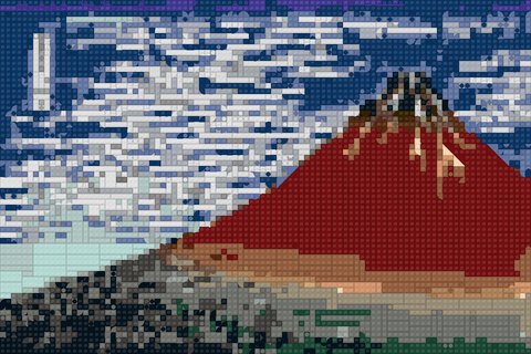 Red Fuji as a brick mosaic