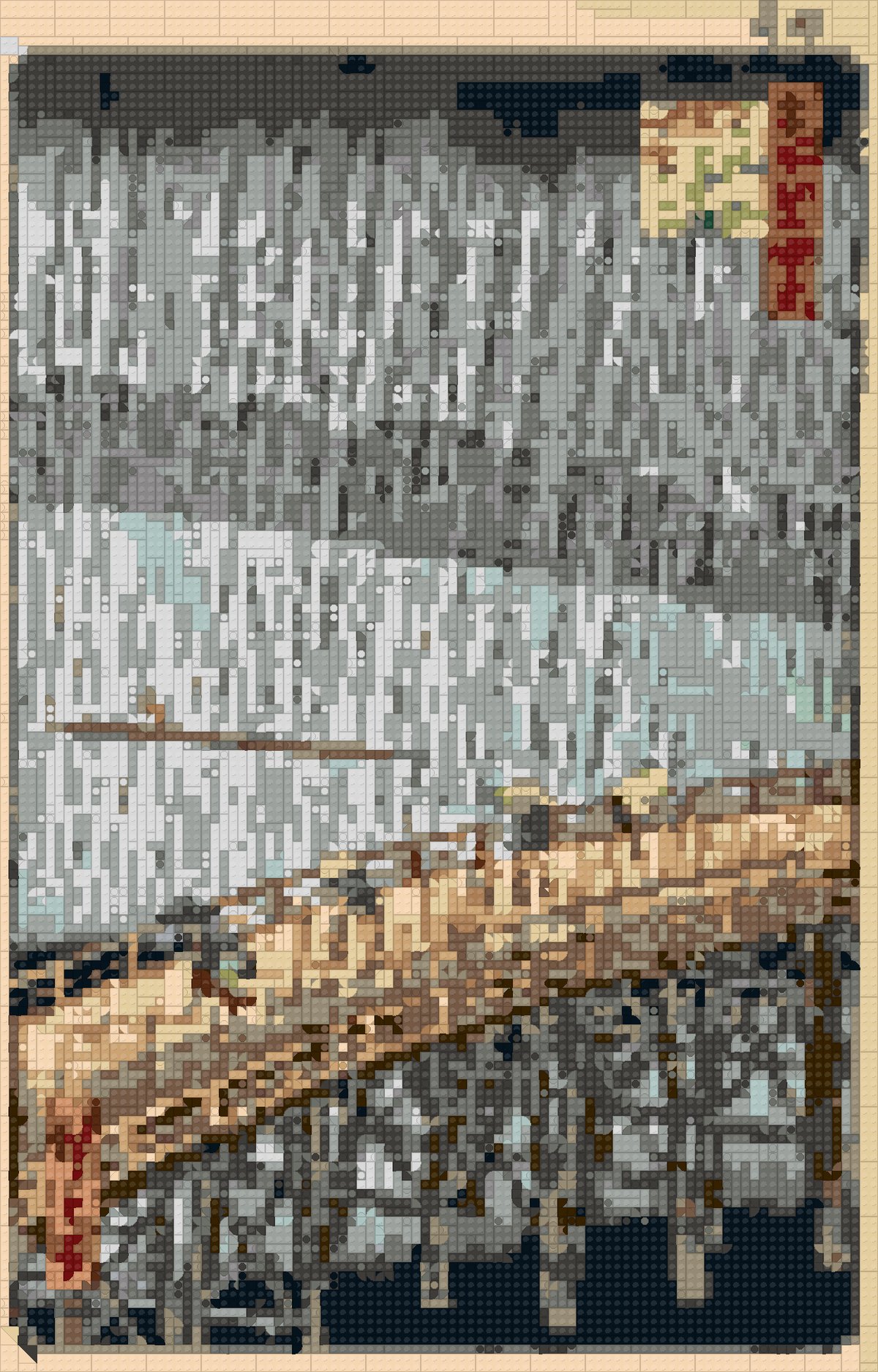Hiroshige Rain as a brick mosaic